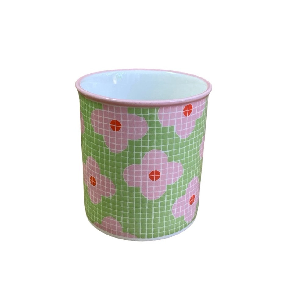 Starbucks Barista Coffee Tea Mug Green Pink Floral Mosaic Tile 2004 Vintage 16oz - Picture 4 of 7